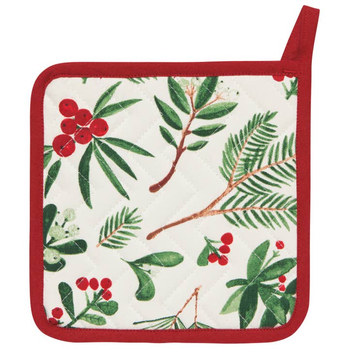 Pot Holder Oven Mitt Set - Winterberry Christmas