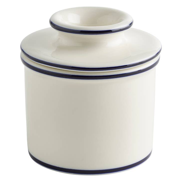 Le Bistro Butter Bell Crock - White with Blue Trim