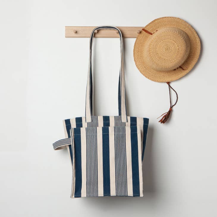 Canvas Shopping Tote - Navy Stripe