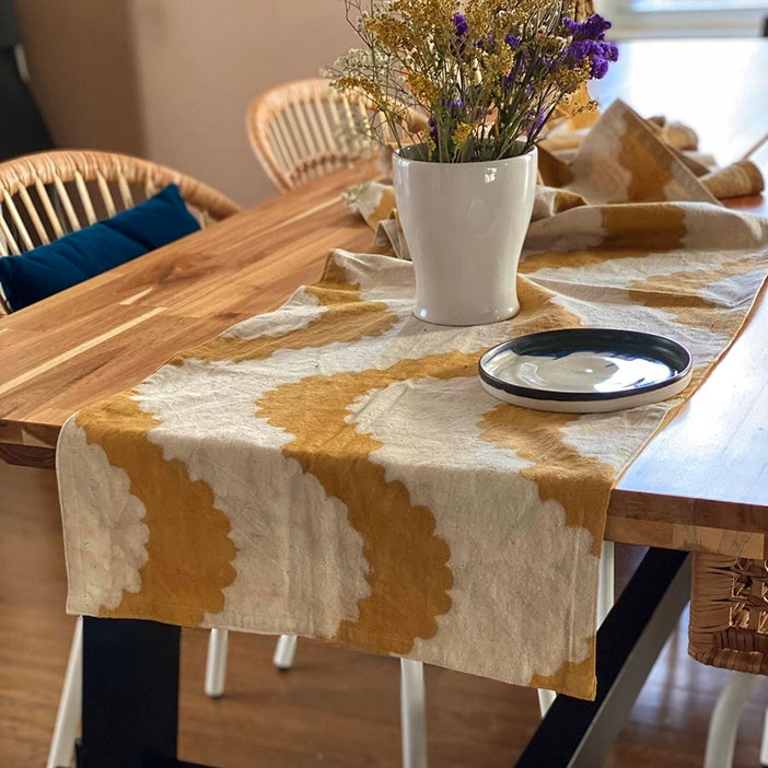 Block Printed Table Runner - Golden Rays