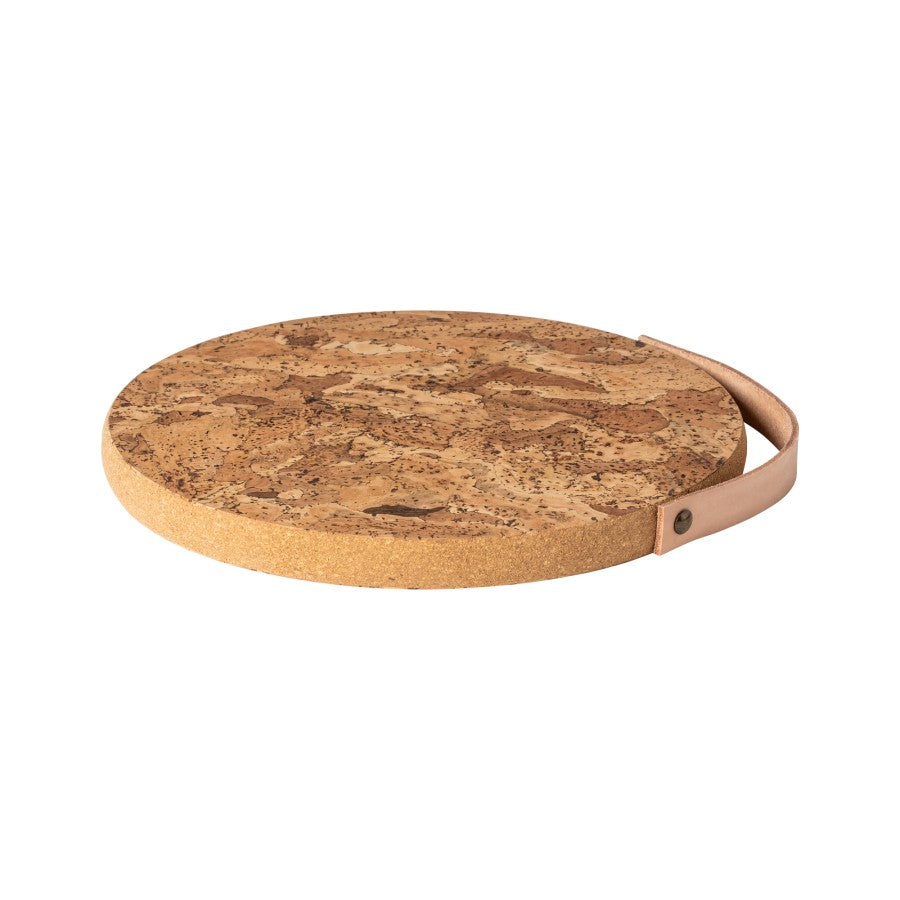 Cork Trivet with Leather Handle - Medium