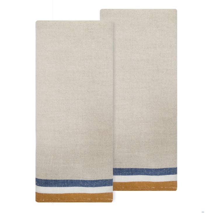 Normandy Tea Towel Set - Natural, Mustard & Blue