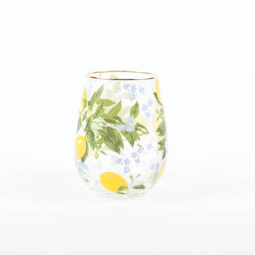 Lemon Floral Stemless Wine Glass