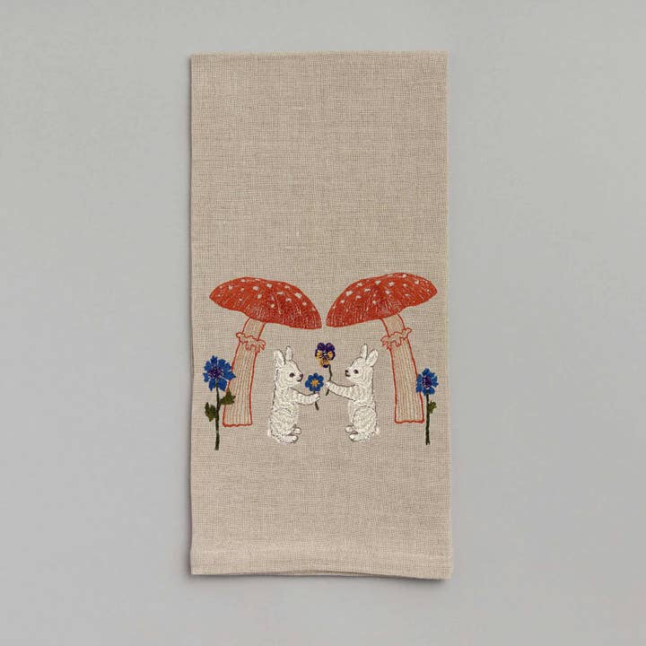 Tea Towel - Mushroom Bunny Friends