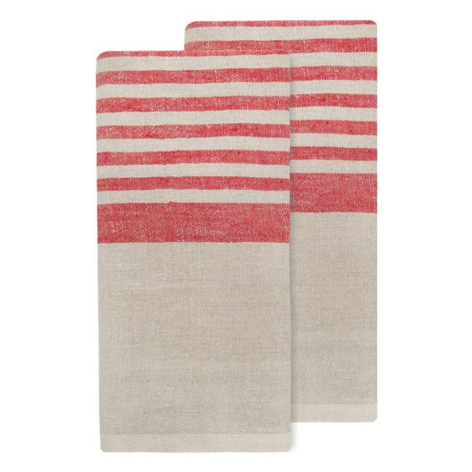 Brittany Tea Towel Set - Natural & Red