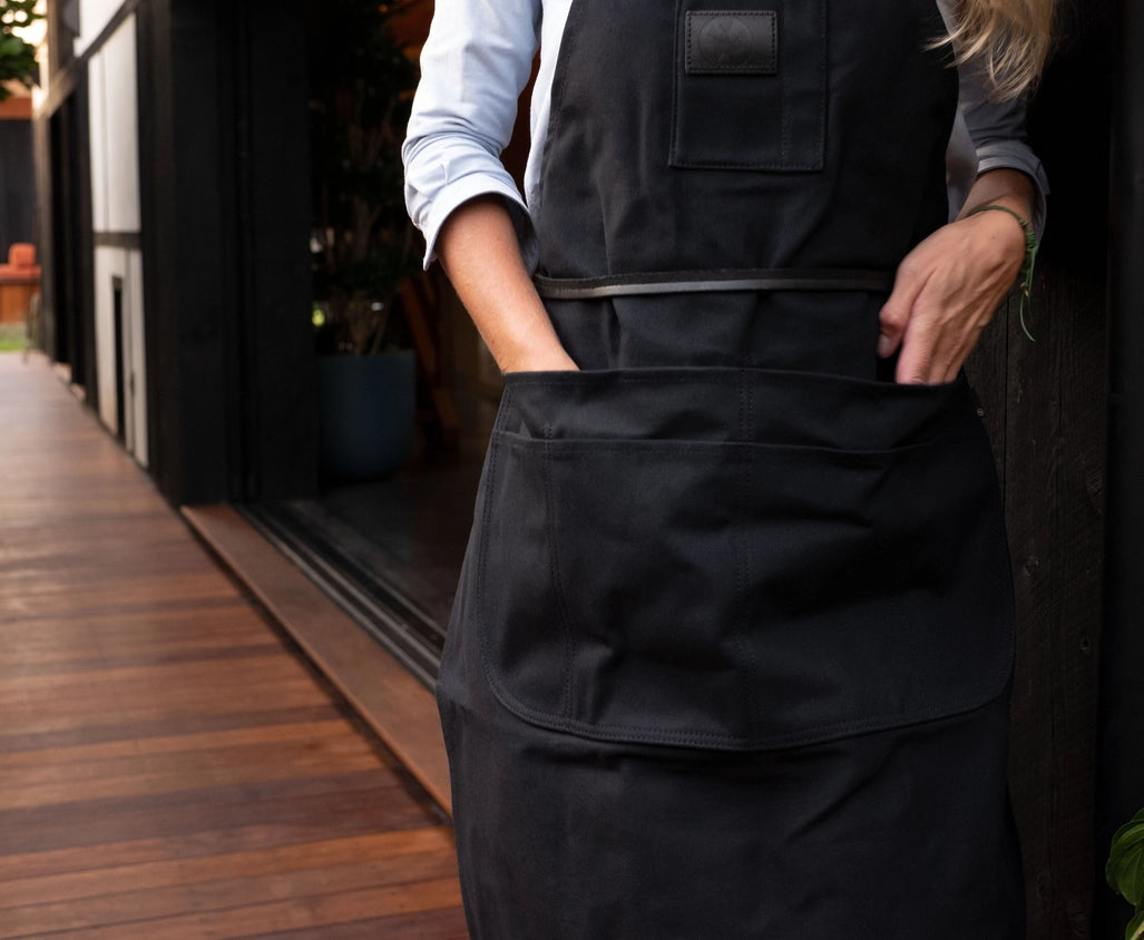 The Premium Apron - Black Canvas & Black Leather
