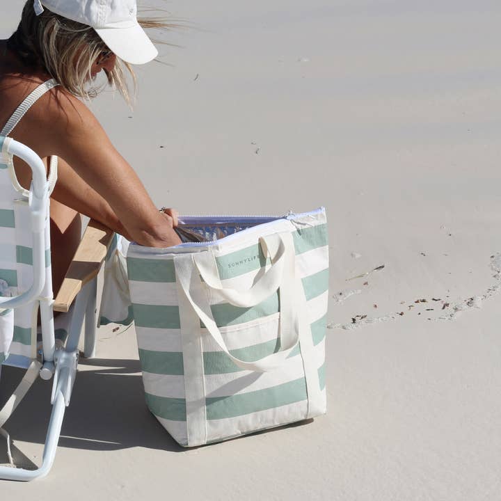 Cooler Tote - La Palma Sage Stripe