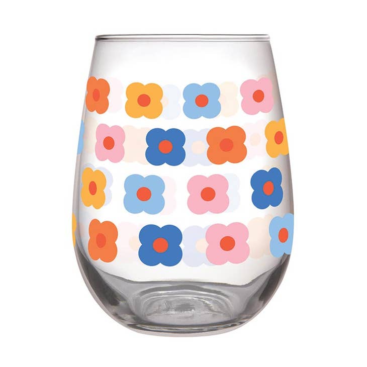 Stemless Glass - Retro Flower