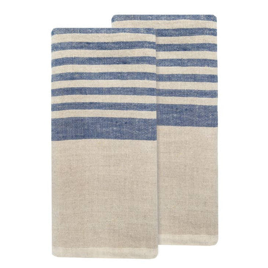 Brittany Tea Towel Set - Natural & Blue