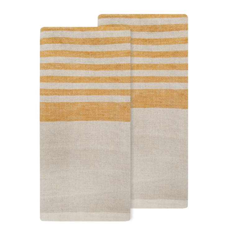 Brittany Tea Towel Set - Natural & Mustard