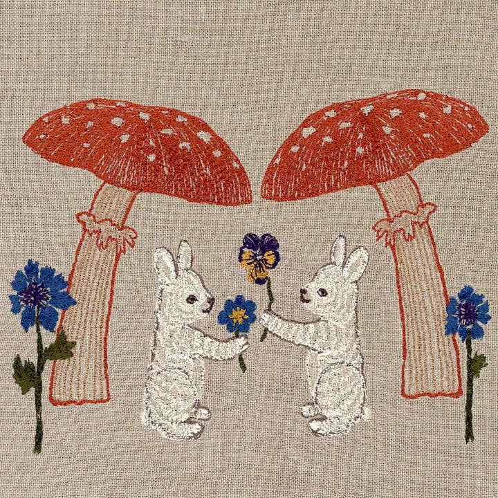 Tea Towel - Mushroom Bunny Friends
