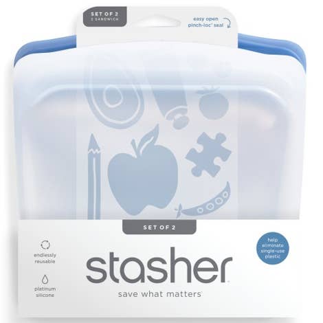 Stasher Sandwich Bag 2 Pack - Clear and Deep Ocean