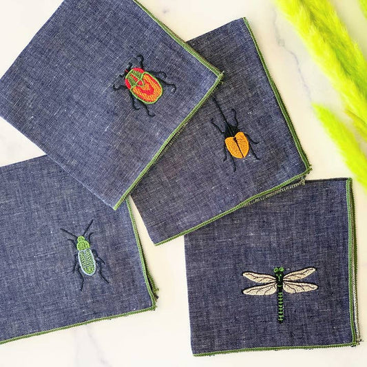 Embroidered Cocktail Napkins - Insect