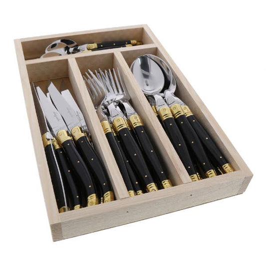 Jean Dubost 24 Pc Everyday Flatware Set - Black & Brass