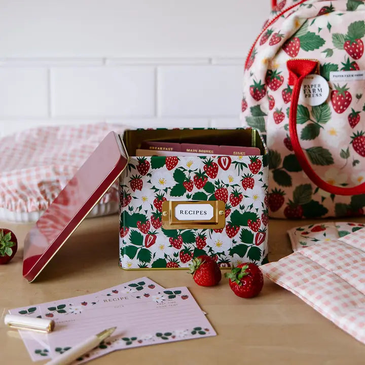 Tin Recipe Box - Strawberry Patch
