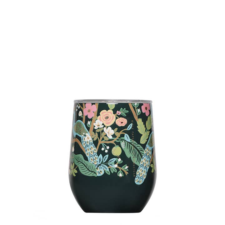 Rifle Paper Co x Corkcicle Stemless Tumbler - Peacock Blue