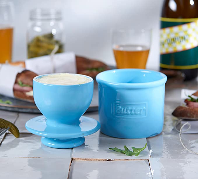Cafe Butter Bell Crock - Sky Blue