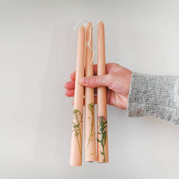 Floral Inlaid Tapered Candles - Set of 3