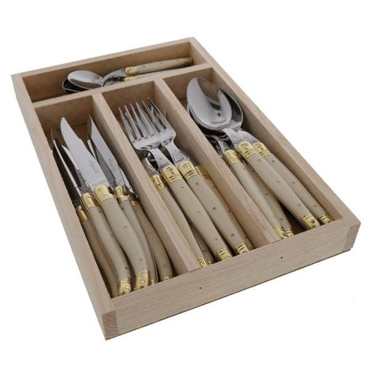 Jean Dubost 24 Pc Everyday Flatware Set - Ivory & Brass