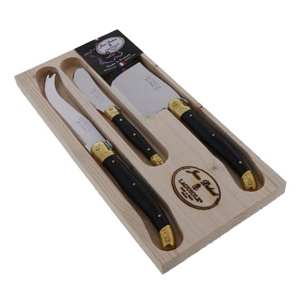Jean Dubost 3 Piece Cheese Set - Black and Brass