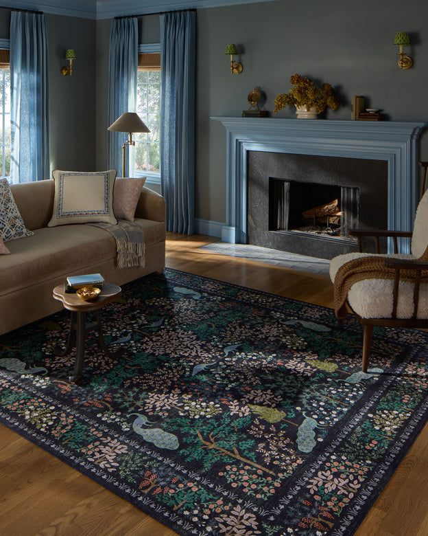 Rifle Paper Co x Loloi Canopy Rug - Peacock Forest Charcoal