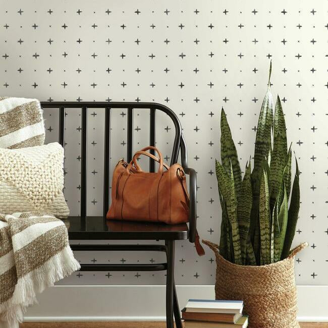 Magnolia Home Cross Stitch Wallpaper - Black