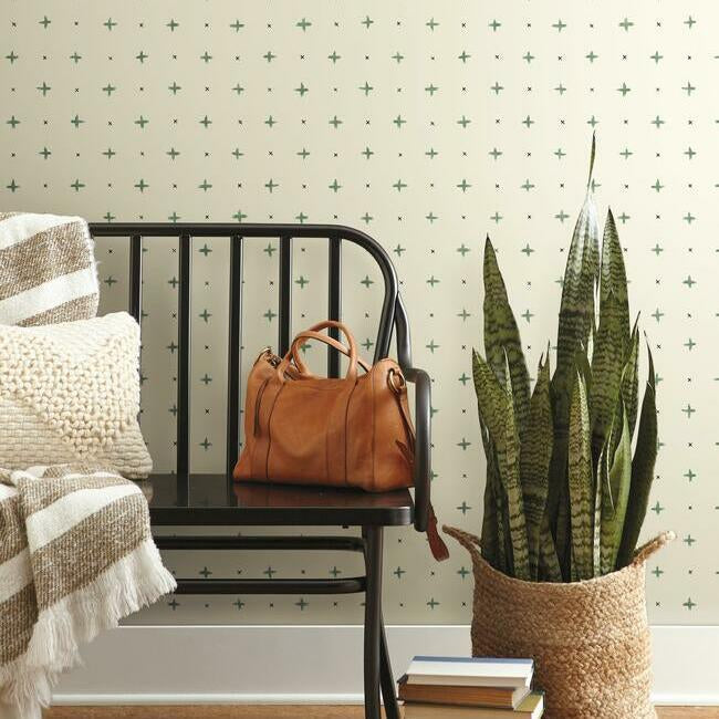 Magnolia Home Cross Stitch Wallpaper - Magnolia Green