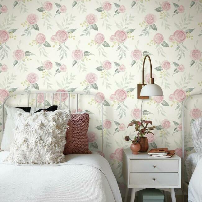 Magnolia Home Watercolor Roses Wallpaper - Gala Pink