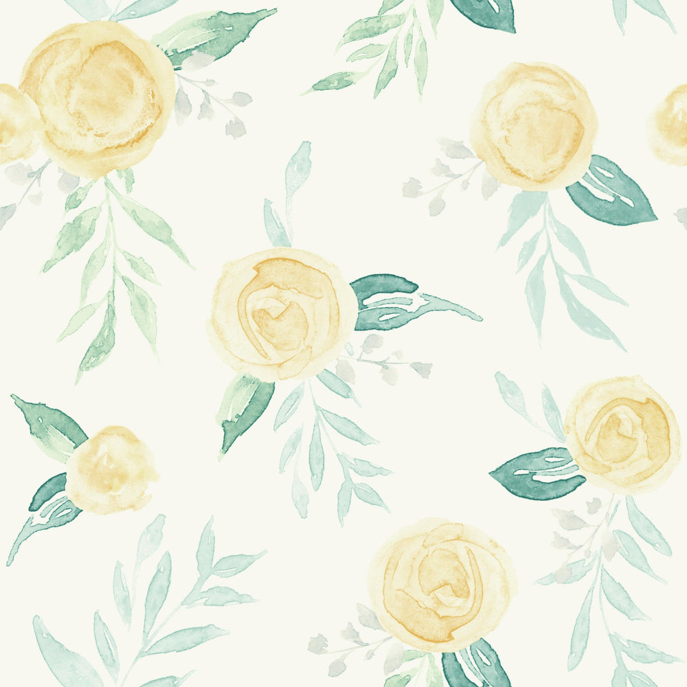 Magnolia Home Watercolor Roses Wallpaper - Goldfinch Yellow