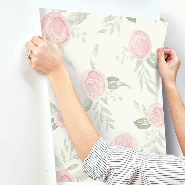 Magnolia Home Watercolor Roses Wallpaper - Dishy Coral