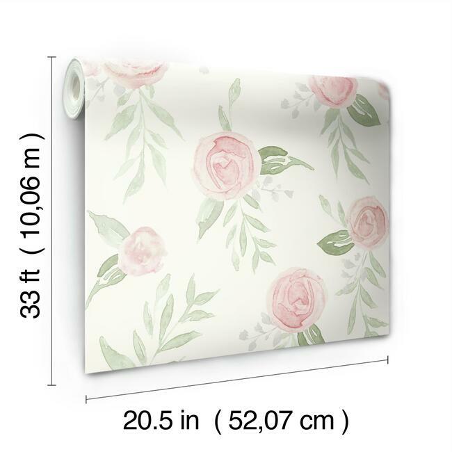 Magnolia Home Watercolor Roses Wallpaper - Dishy Coral