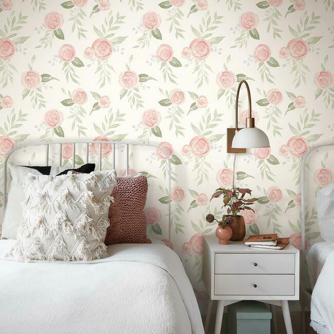Magnolia Home Watercolor Roses Wallpaper - Dishy Coral