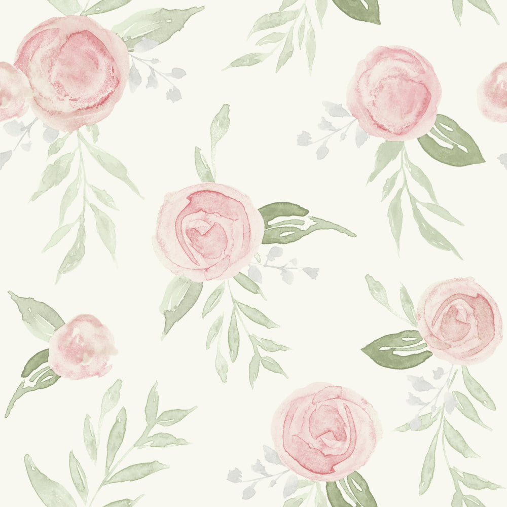 Magnolia Home Watercolor Roses Wallpaper - Dishy Coral