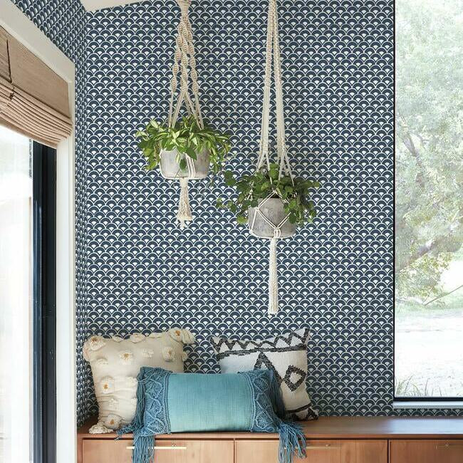 Magnolia Home Stacked Scallops Wallpaper - Navy