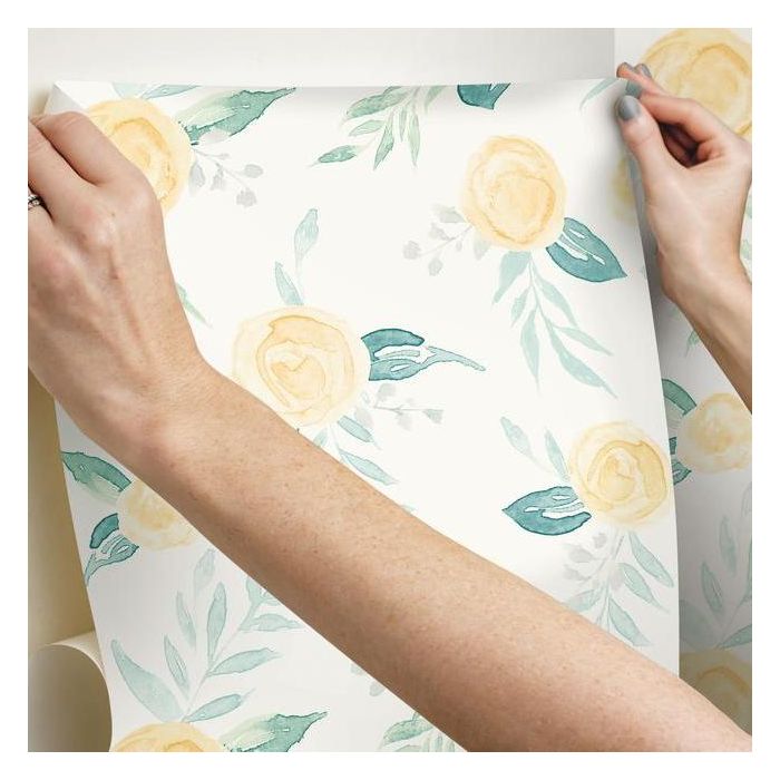 Magnolia Home Watercolor Roses Peel & Stick Wallpaper - Goldfinch Yellow