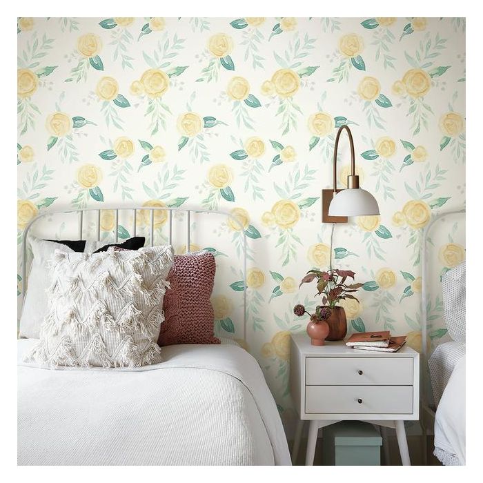 Magnolia Home Watercolor Roses Peel & Stick Wallpaper - Goldfinch Yellow
