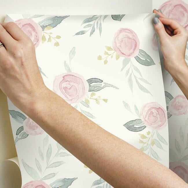 Magnolia Home Watercolor Roses Peel & Stick Wallpaper - Gala Pink