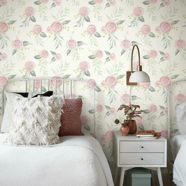 Magnolia Home Watercolor Roses Peel & Stick Wallpaper - Gala Pink