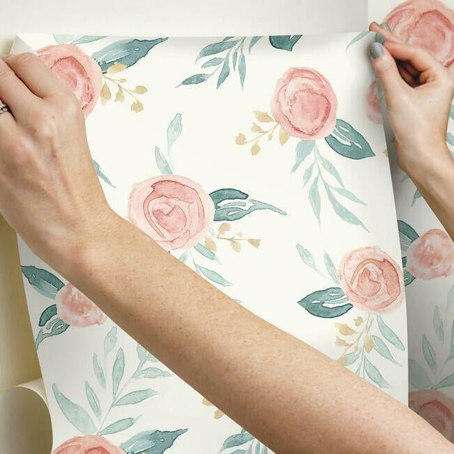 Magnolia Home Watercolor Roses Peel & Stick Wallpaper - Red Coral