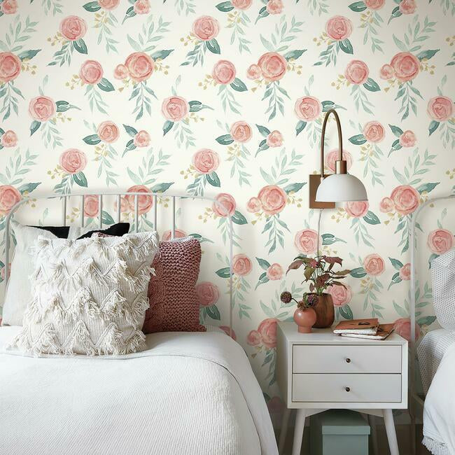Magnolia Home Watercolor Roses Peel & Stick Wallpaper - Red Coral