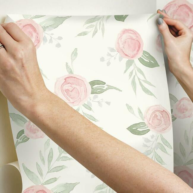Magnolia Home Watercolor Roses Peel & Stick Wallpaper - Dishy Coral