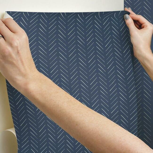 Magnolia Home Pick-Up-Sticks Peel & Stick Wallpaper - White on Navy