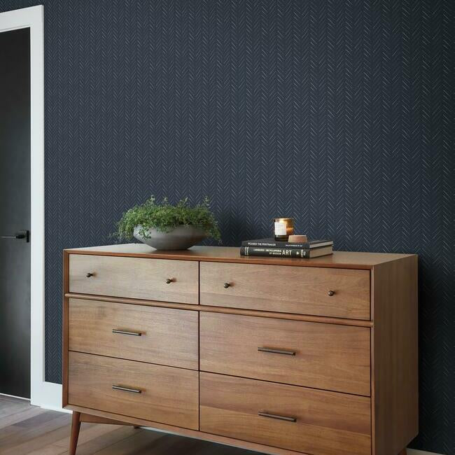 Magnolia Home Pick-Up-Sticks Peel & Stick Wallpaper - White on Navy