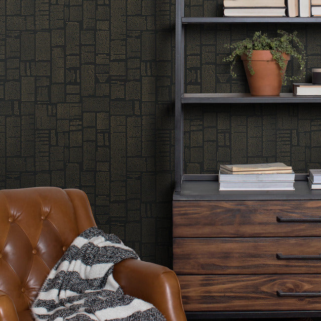 Magnolia Home Crafted Editorial Peel & Stick Wallpaper - Black & Metallic Gold