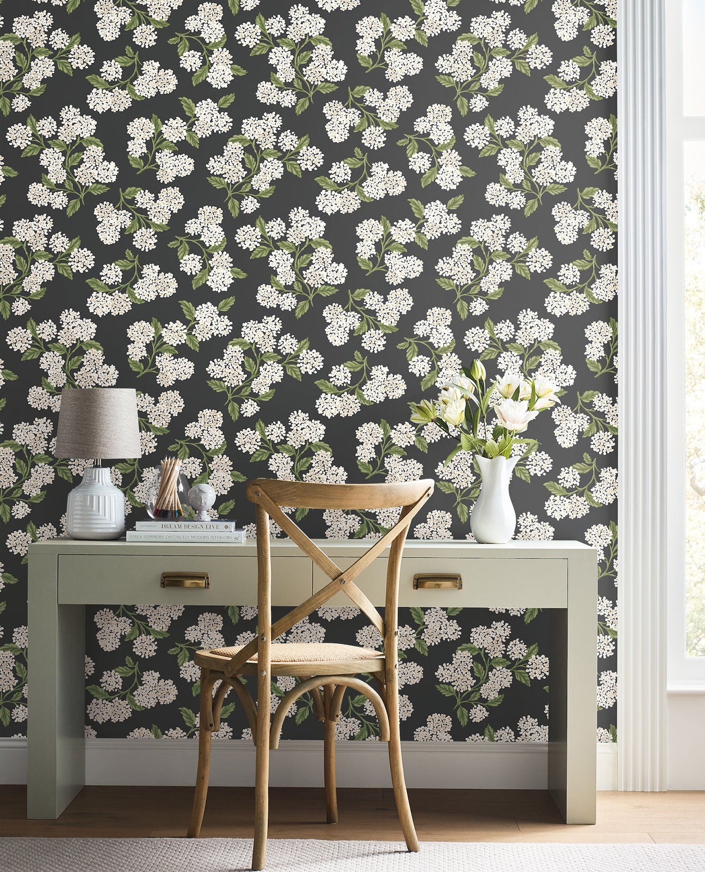 Rifle Paper Co Hydrangea Peel & Stick Wallpaper - Black & White