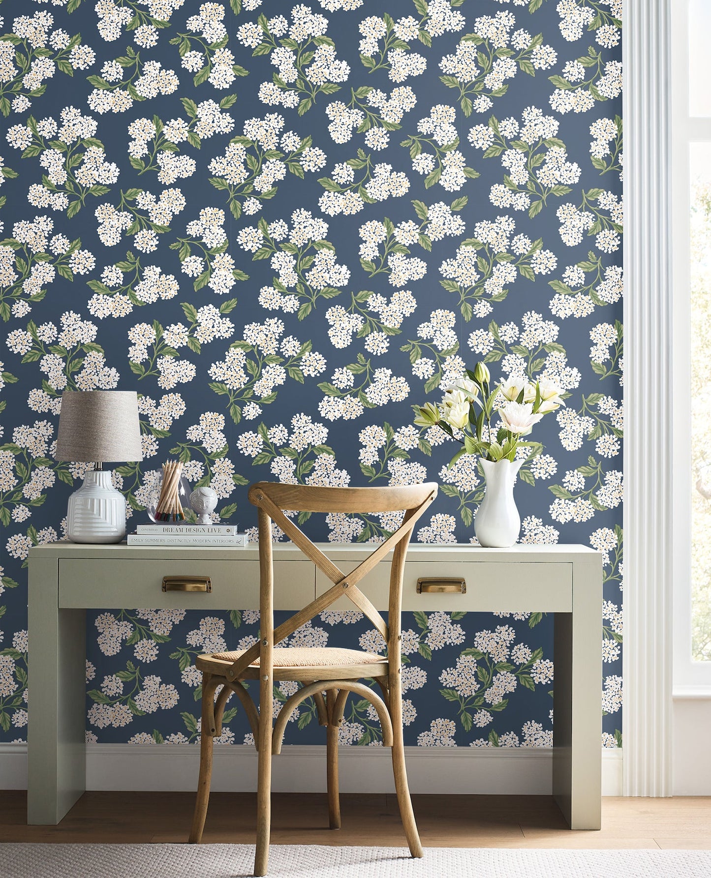 Rifle Paper Co Hydrangea Peel & Stick Wallpaper - Navy & White