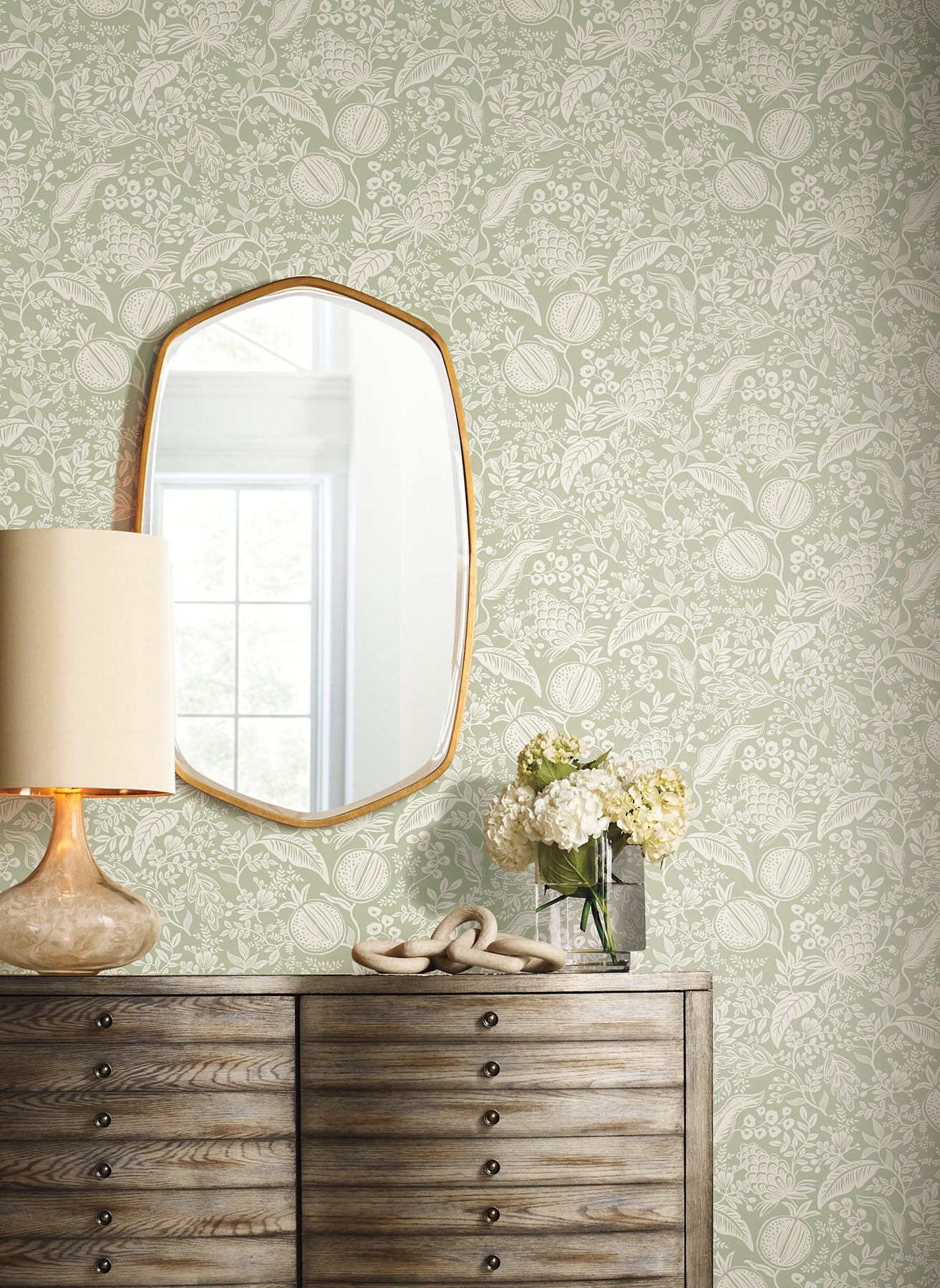 Rifle Paper Co Pomegranate Peel & Stick Wallpaper - Pistachio & White