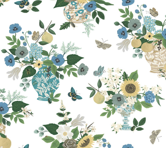 Rifle Paper Co Flower Studies Wallpaper - Blue Multi