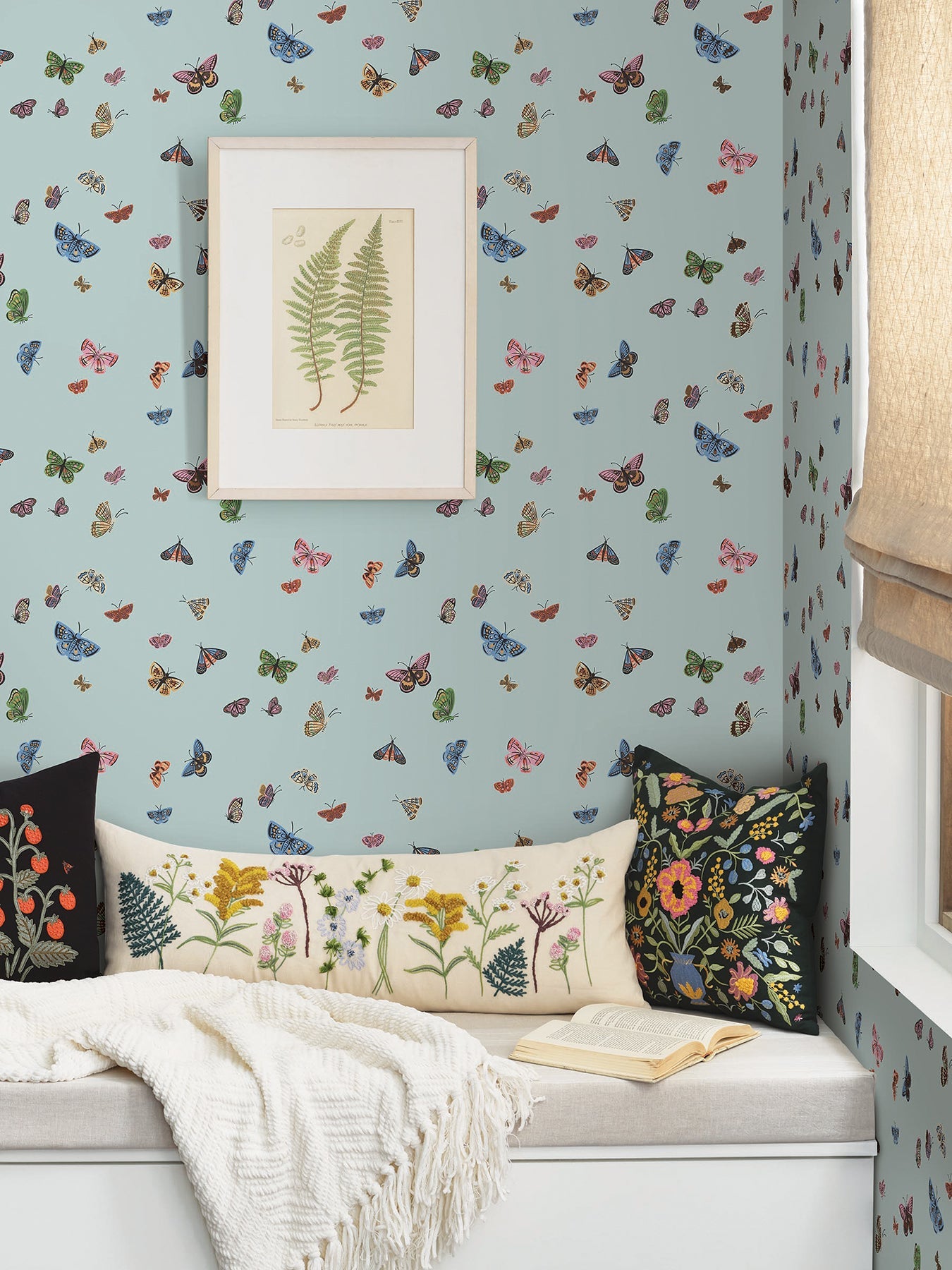 Rifle Paper Co Butterfly House Wallpaper - Light Blue