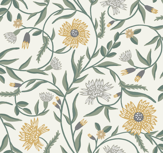 Rifle Paper Co Aster Wallpaper - Linen & Gold
